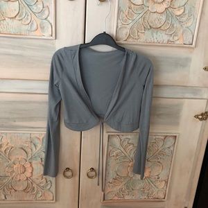 Ossira Grey Tie Front Cropped Sweater